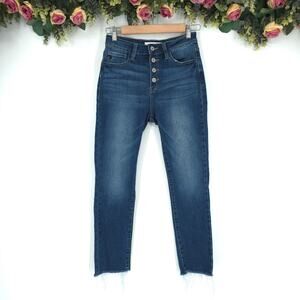 KanCan Dark Wash Distressed Button Front Capri Jeans Size 27